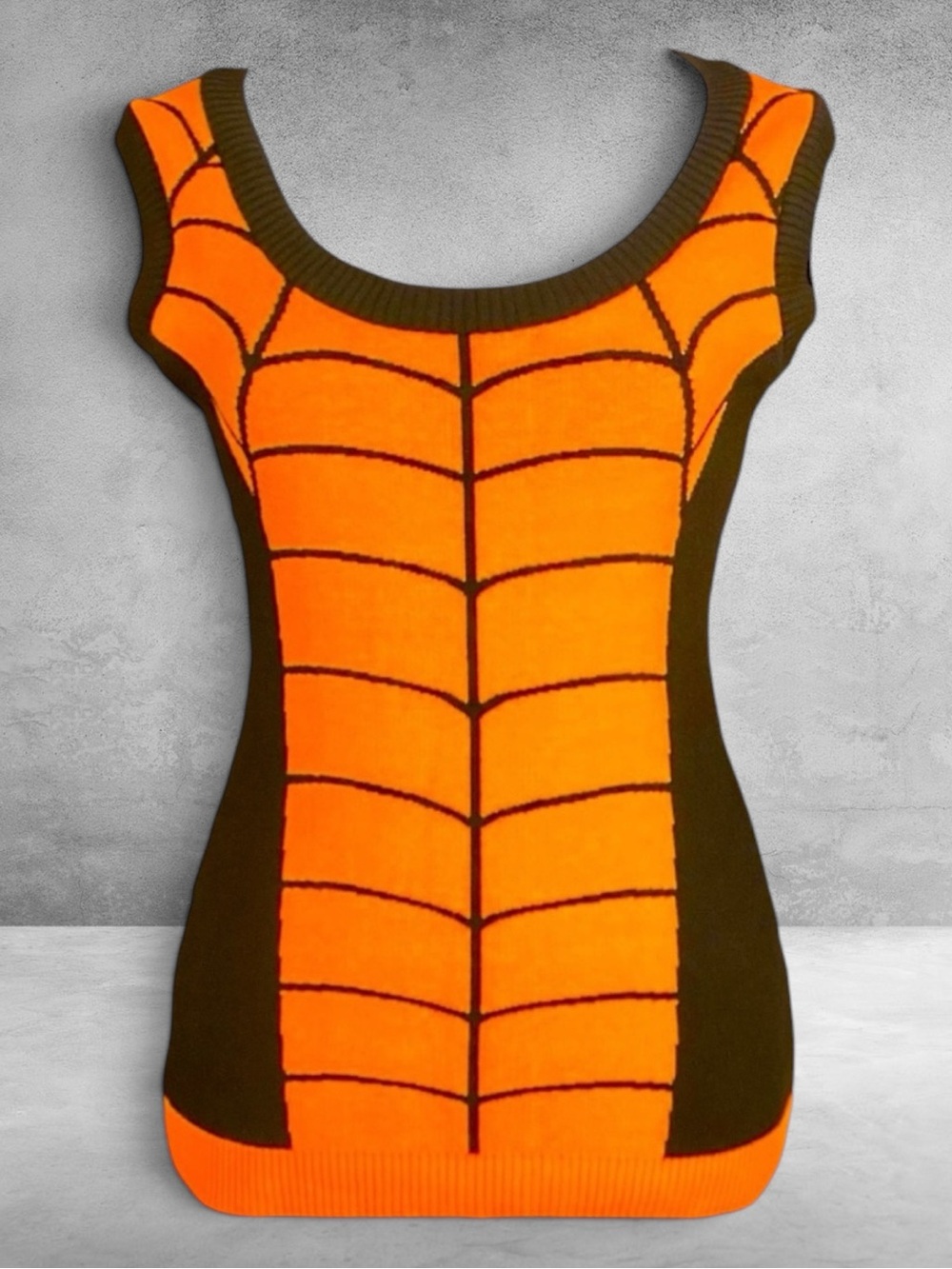Elhoffer Design Spooky Spiderweb Shell Sweater Vest Orange Black Goth M NWOT